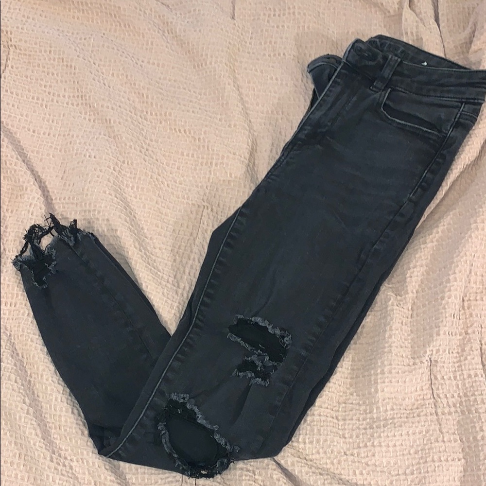American Eagle Outfitters Black Skinny Jeans Distressed Stretch